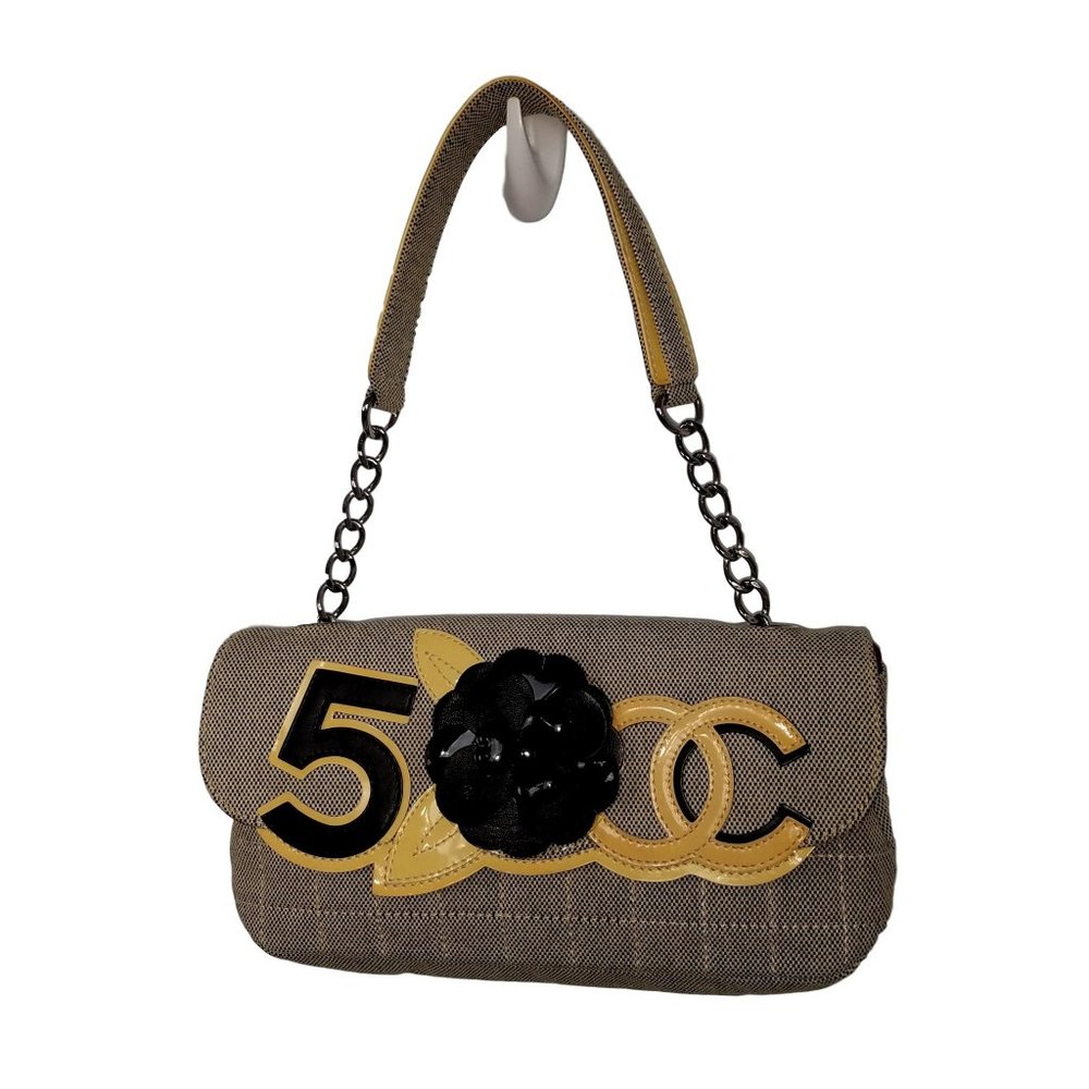 Chanel Tan Flap Camellia 5 Flap Chain Shoulder Bag
